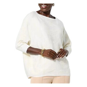 Jaclyn Smith Women's Bouclé Jacquard Batwing-Sleeve Top Bel Beige - Regular